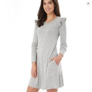 Iz Byer Soft Ruffle Sleeve Sweater Dress Gray EUC